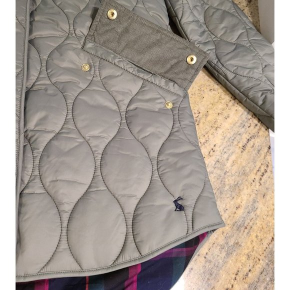New! Joules Women US4 UK8 Rosedale Gray Quilted Jacket Plaid Lined Corduroy Trim - Picture 6 of 16